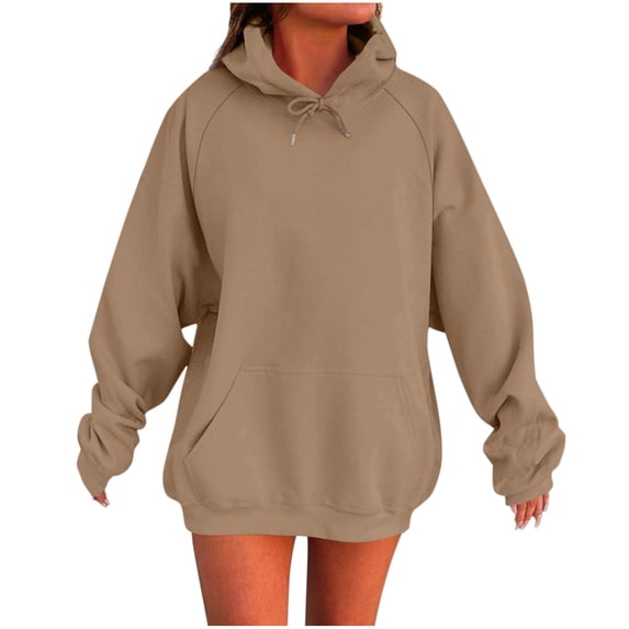 RYRJJ Oversized Hoodies for Women Cute Hoodie Pullover Lightweight Fall Winter Basic Soft Drawstring Hooded Sweatshirts Y2K Tops(Brown,XXL)