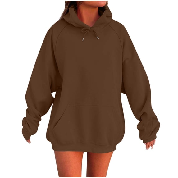 RYRJJ Oversized Hoodies for Women Cute Hoodie Pullover Lightweight Fall Winter Basic Soft Drawstring Hooded Sweatshirts Y2K Tops(Coffee,XXL)