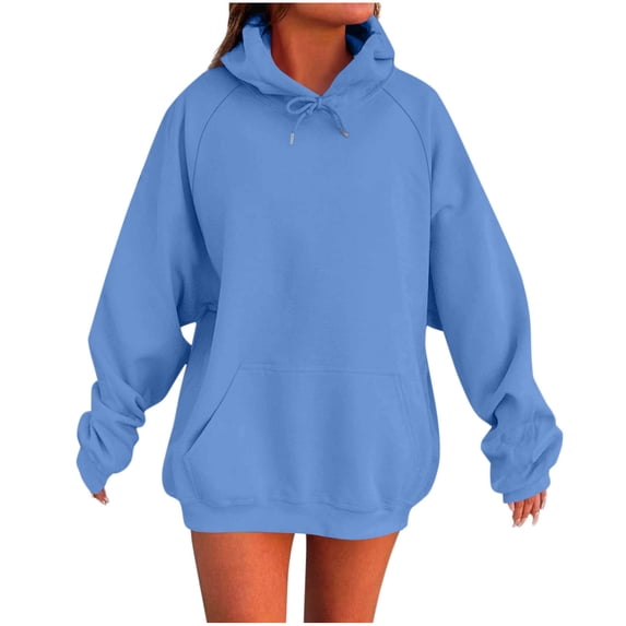 RYRJJ Oversized Hoodies for Women Cute Hoodie Pullover Lightweight Fall Winter Basic Soft Drawstring Hooded Sweatshirts Y2K Tops(Light Blue,L)