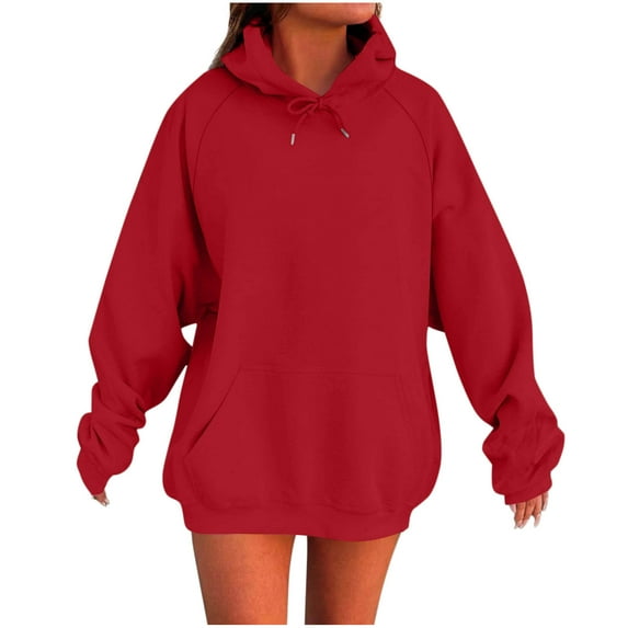 RYRJJ Oversized Hoodies for Women Cute Hoodie Pullover Lightweight Fall Winter Basic Soft Drawstring Hooded Sweatshirts Y2K Tops(Red,XL)