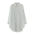 thumbnail image 1 of RYRJJ Oversized Shirts for Women Plus Size Fall Long Sleeve V Neck Collared Blouse Tops Casual Vertical Striped Button Down Shirt with Pocket(White,S), 1 of 9