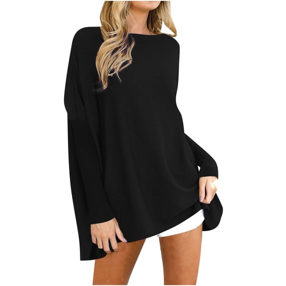 RYRJJ Oversized Sweaters for Women Tunic Tops to Wear with Leggings Long Sleeve Fall Knit Sweaters Dressy Pullover Top(Black,XXL)