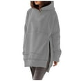 thumbnail image 1 of RYRJJ Oversized Sweatshirt for Women Fall Winter Long Sleeve Solid Color Tunic Hoodies Split Hem Loose Comfy Hooded Pullover Tops with Pockets(Gray,S), 1 of 7