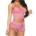 thumbnail image 1 of RYRJJ Pajamas Set Women's V-Neck Sleeveless Sleepwear PJs Set Soft Comfy Lace Cami Set with Drawstring Short Pants Nightwear(Pink,L), 1 of 5