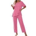 thumbnail image 1 of RYRJJ Pajamas for Women Soft Pjs Lounge Sets Short Sleeve Crewneck Tops and Long Pants 2 Piece Pjs Set with Pockets for Sleep Home Travel, 1 of 7