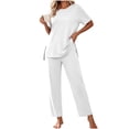 thumbnail image 1 of RYRJJ Pajamas for Women Soft Pjs Lounge Sets Short Sleeve Crewneck Tops and Long Pants 2 Piece Pjs Set with Pockets for Sleep Home Travel, 1 of 7