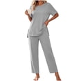 thumbnail image 1 of RYRJJ Pajamas for Women Soft Pjs Lounge Sets Short Sleeve Crewneck Tops and Long Pants 2 Piece Pjs Set with Pockets for Sleep Home Travel, 1 of 7