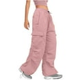 thumbnail image 1 of RYRJJ Parachute Pants for Women Baggy Cargo Pants Multi-Pocket Elastic Low Rise Y2K Pants Teen Girls Wide Leg Jogger Trousers Streetwear Pink S, 1 of 8