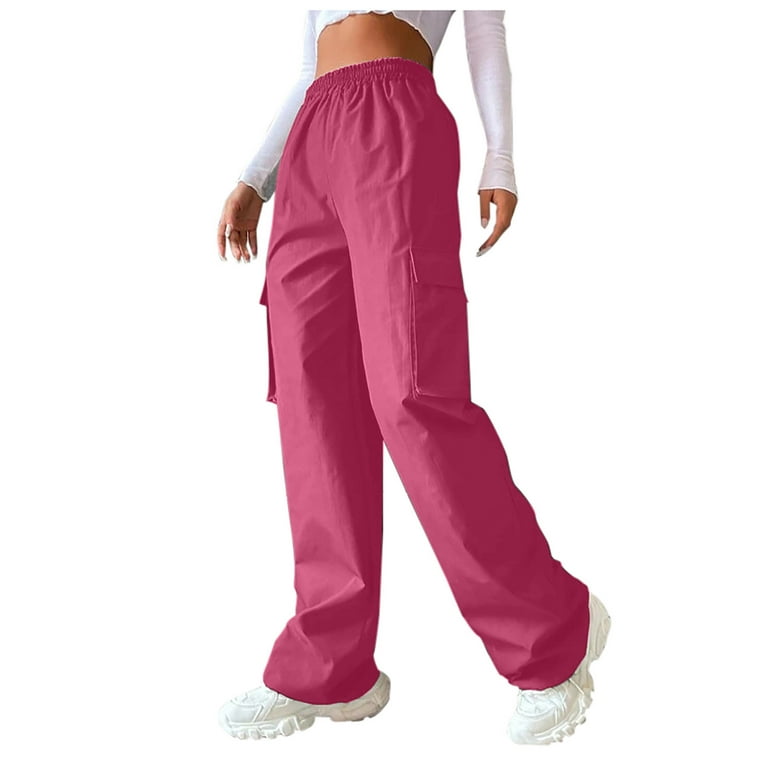 RYRJJ Parachute Pants for Women Baggy Cargo Pants Multi-Pocket Elastic Low  Rise Y2K Pants Teen Girls Wide Leg Jogger Trousers Streetwear White XL