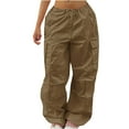 thumbnail image 1 of RYRJJ Parachute Pants for Women Drawstring Baggy Cargo Pants Multi Pocket Y2K Trouser Low Rised Jogger Sweatpants Loose Hip Hop(Khaki,3XL), 1 of 6