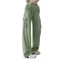 thumbnail image 1 of RYRJJ Parachute Pants for Womens High Waisted Wide Leg Cargo Pants Y2k with Pockets Baggy Casual Harajuku Streetwear(Green,M), 1 of 3