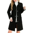 thumbnail image 1 of RYRJJ Pea Coats for Women Elegant Single Breasted Mid Length Wool Coat Winter Long Sleeve Outwear Overcoat with Pockets(Black,L), 1 of 7
