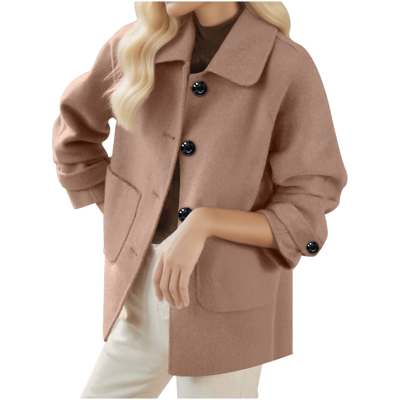 RYRJJ Pea Coats for Women Winter Wool Trench Coat Casual Lapel