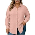 thumbnail image 1 of RYRJJ Plus Size Button Down Shirts for Women Long Sleeve Tops Textured Collared Shirt Summer Dressy Casual Work Blouses(Pink,XL), 1 of 5