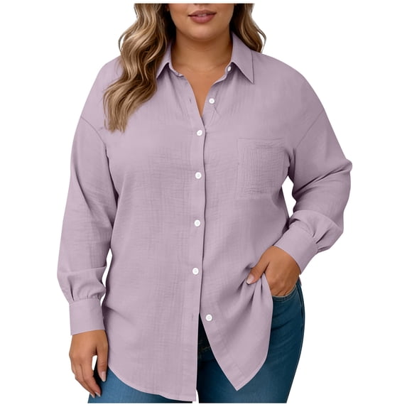 RYRJJ Plus Size Button Down Shirts for Women Long Sleeve Tops Textured Collared Shirt Summer Dressy Casual Work Blouses(Purple,3XL)