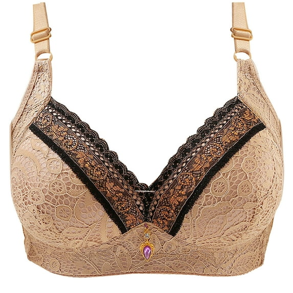 RYRJJ Plus Size Full-Coverage Minimizer Bras for Large Busted Women No Underwire Lace Floral Non-Padded Support Push Up Everyday Bra(Beige,L)