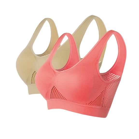 RYRJJ Plus Size Sports Bra for Women Shockproof Breathable Wireless Push-up Vest Bra Workout Gym Activewear Underwear(z-2PCS Beige Watermelon Red,4XL)