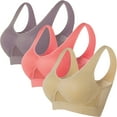 thumbnail image 1 of RYRJJ Plus Size Sports Bra for Women Shockproof Breathable Wireless Push-up Vest Bra Workout Gym Activewear Underwear(z-3PCS Beige+Watermelon Red+Gray,XL), 1 of 5