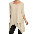 thumbnail image 1 of RYRJJ Plus Size Tunic Tops for Women Long Sleeve Crew Neck Shirts Irregular Hem Top Casual Loose Long Blouse to Wear with Leggings(Khaki,L), 1 of 7