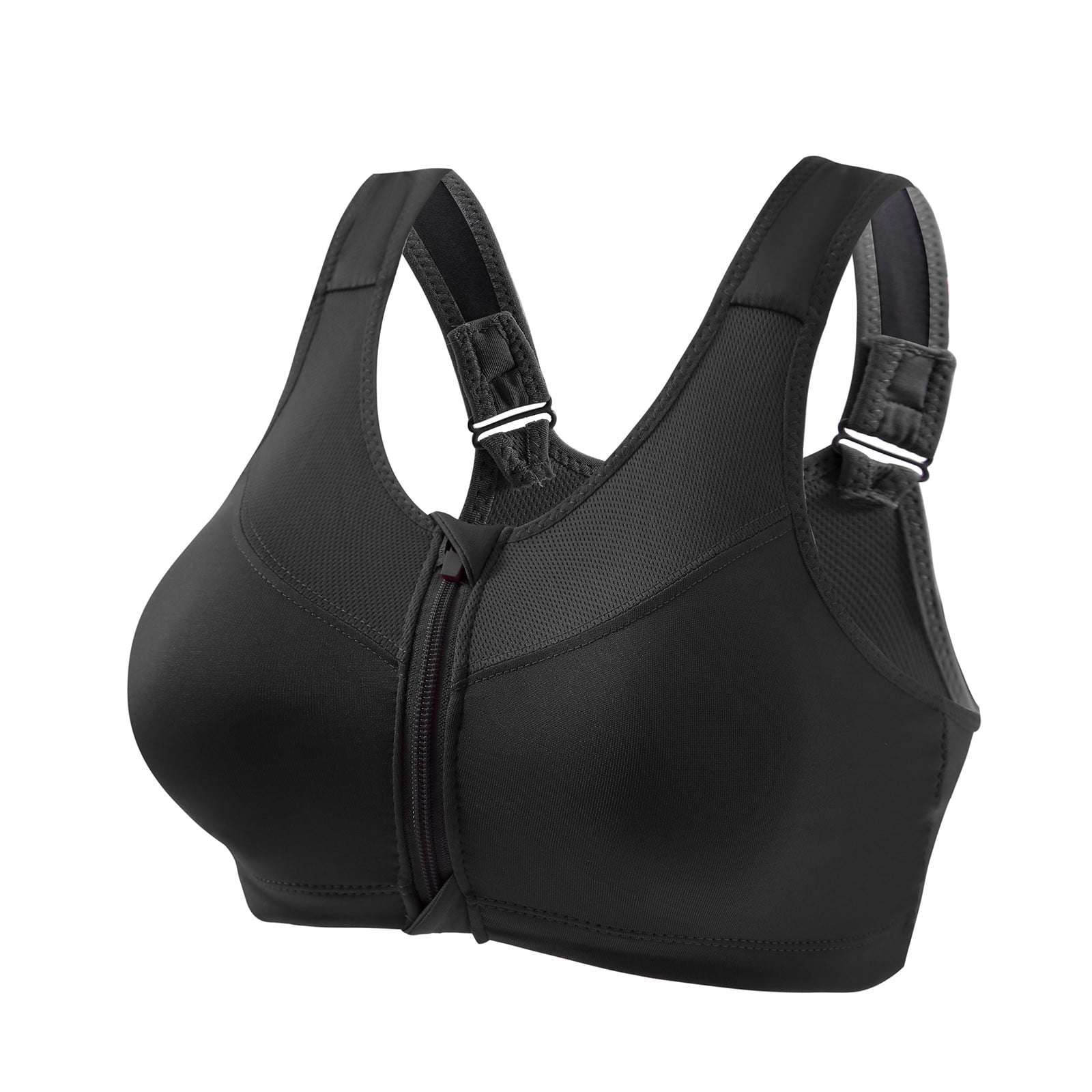 RYRJJ Plus Size Womens Racerback Sports Bra with Zip Front Closure