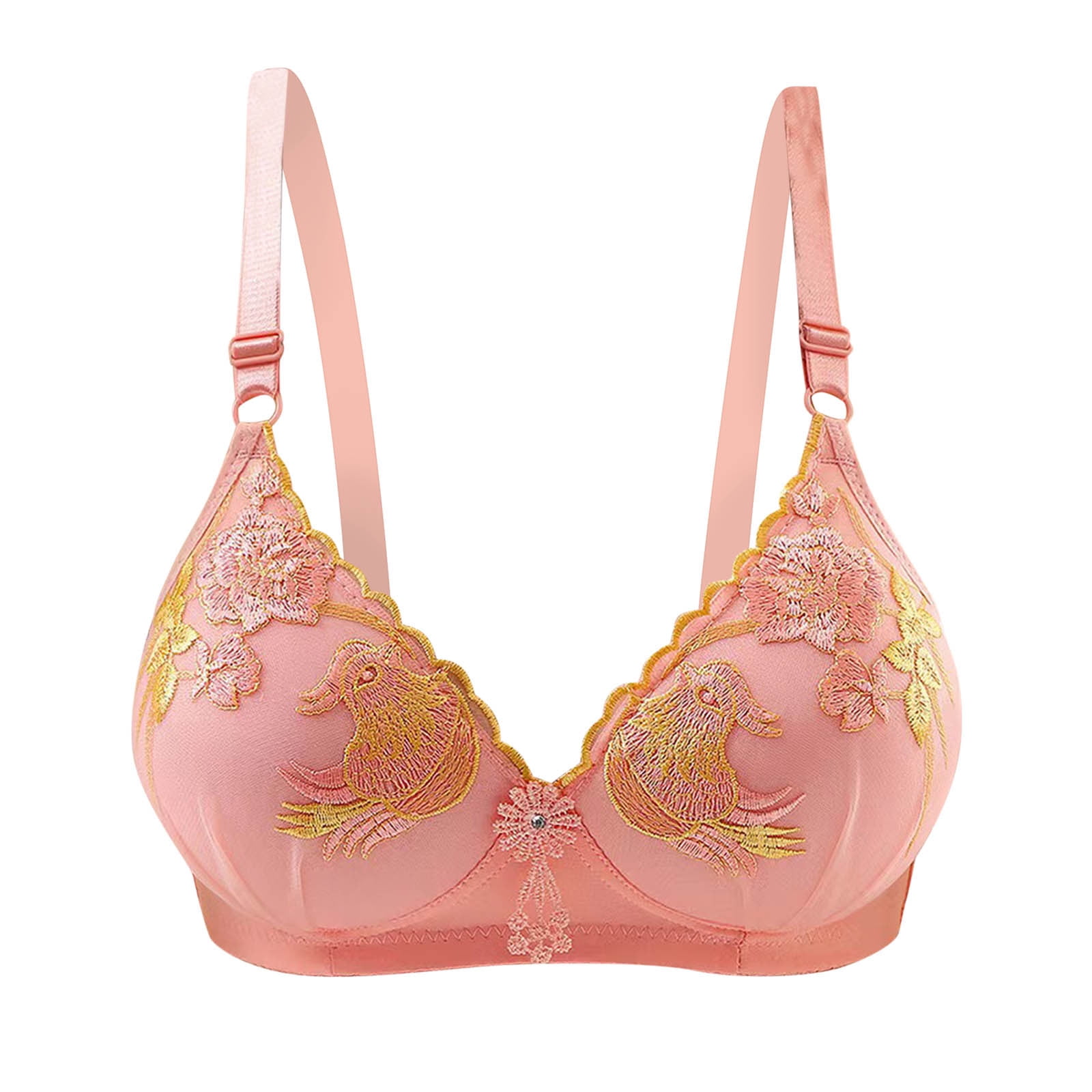 RYRJJ Push Up Bras for Women Embroidered Floral Print Full-Coverage Wireless  Shaping Cup Everyday Bra Comfort No Underwire Bralette(Hot Pink,XL) 
