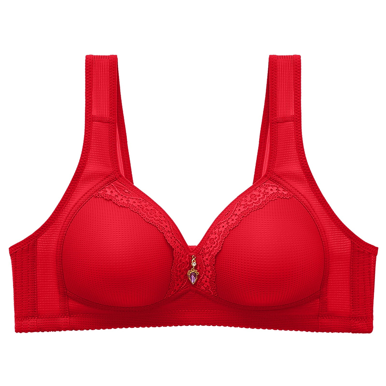 RYRJJ Push Up Bras for Women Plus Size Solid Lace Trim Full-Coverage  Wireless Everyday Bra Comfort No Underwire Bralette Shaping Cup(Red,XL) 
