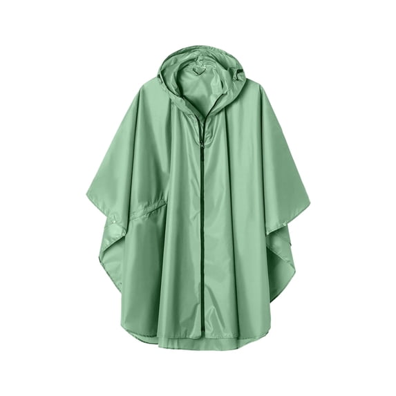 RYRJJ Rain Jacket for Women 3/4 Length Sleeves Zip Up Hood Raincoat Poncho Lightweight Waterproof Outwear Blouse Tops with Pockets(Green,M)
