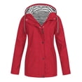 thumbnail image 1 of RYRJJ Raincoat for Women Striped Lined Waterproof Rain Jacket with Hood Outdoor Lightweight Windbreaker Travel Jackets(Red,S), 1 of 6