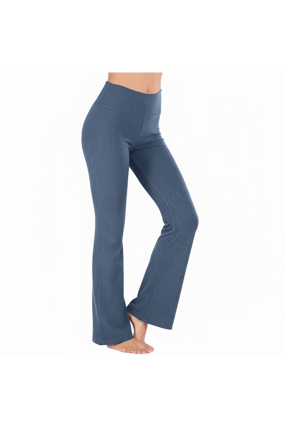Ribbed Flared Yoga Pants for Women Stretchy High Waisted Bell Bottom Workout Leggings Tummy Control Wide Leg Bootcut Pants(Navy,XXL)