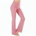 thumbnail image 1 of RYRJJ Ribbed Flared Yoga Pants for Women Stretchy High Waisted Bell Bottom Workout Leggings Tummy Control Wide Leg Bootcut Pants(Pink,M), 1 of 5