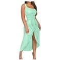 thumbnail image 1 of RYRJJ Ruched Summer Dresses for Women Trendy Eyelet Sleeveless High Waist Wrap Split Beach Maxi Dresses Cocktail Party Sundress(Mint Green,XL), 1 of 4
