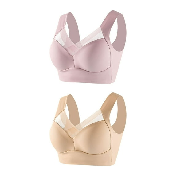 RYRJJ Seamless Wirefree Bras for Women Comfy Mesh Soft Padded Back Smoothing Posture Bra Plus Size No Underwire Everyday Bras
