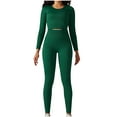 thumbnail image 1 of RYRJJ Seamless Workout Outfits for Women 2 Piece Ribbed Long Sleeve Crop Top and Butt Lifting High Waist Leggings Matching Yoga Sets Sweatsuits(Army Green,M), 1 of 7