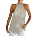 thumbnail image 1 of RYRJJ Sequin Halter Tank Tops for Women Summer Sleeveless Dressy Sparkle Camisole Tops Party Club Cocktail Vest Shirt(Beige,XL), 1 of 6