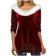 thumbnail image 1 of RYRJJ Sequin Tops for Women Furry Faux Fur V Neck Blouse Sparkly Glitter Holiday Party Night Club Shirts Long Sleeve Irregular Hem Tunic Tops(Red,XL), 1 of 5