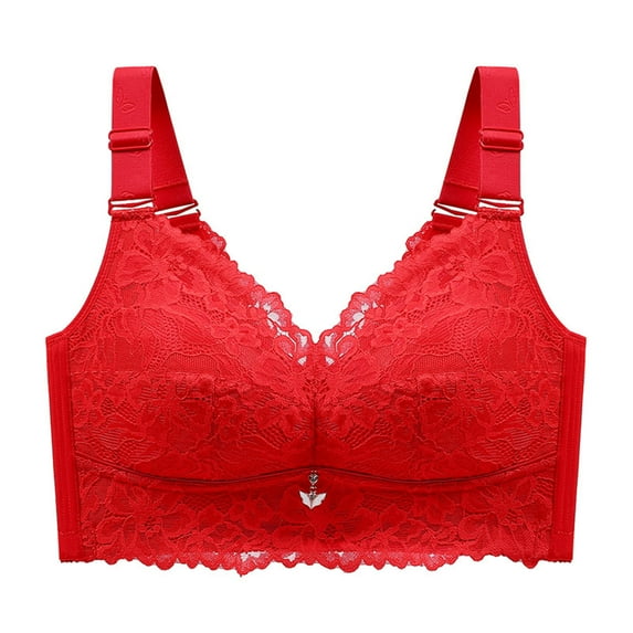 RYRJJ Push Up Lace Floral Bralette Bras for Women's Unlined T Shirt Bra Minimizer Full Coverage Non Padded Everyday Bras(Red,3XL)