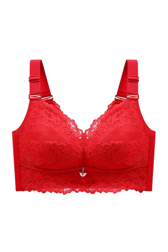 Push Up Lace Floral Bralette Bras for Women's Unlined T Shirt Bra Minimizer Full Coverage Non Padded Everyday Bras(Red,XXL)