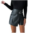 thumbnail image 1 of RYRJJ Shorts for Women Faux Leather Skorts High Waisted PU Leather Shorts Bodycon Ruched Wrap Skorts Skirts(Black,M), 1 of 8