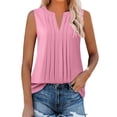 thumbnail image 1 of RYRJJ Sleeveless Chiffon Tank Tops for Women Dressy Casual V Neck Blouses Work Pleated Shirt(Pink,M), 1 of 9