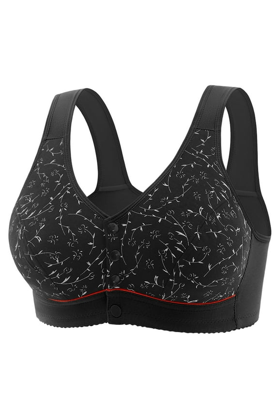 Snap Front Bras for Older Women Breathable Front Close Button Cotton Bras Full Support Wide Back No Underwire Everyday Bra(Black,42)