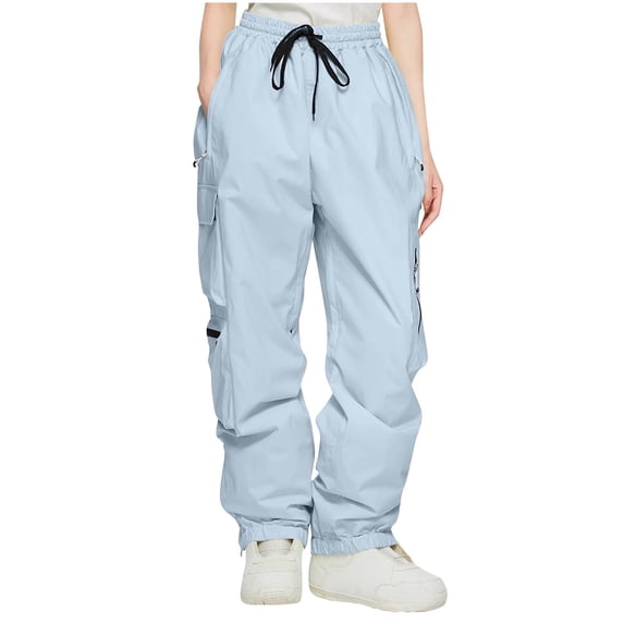 RYRJJ Snow Pants Womens Ski Hiking Cargo Pants Thicken Waterproof Outdoor Winter Warm Snowboard Pants with Zipper Pockets(Light Blue;M)