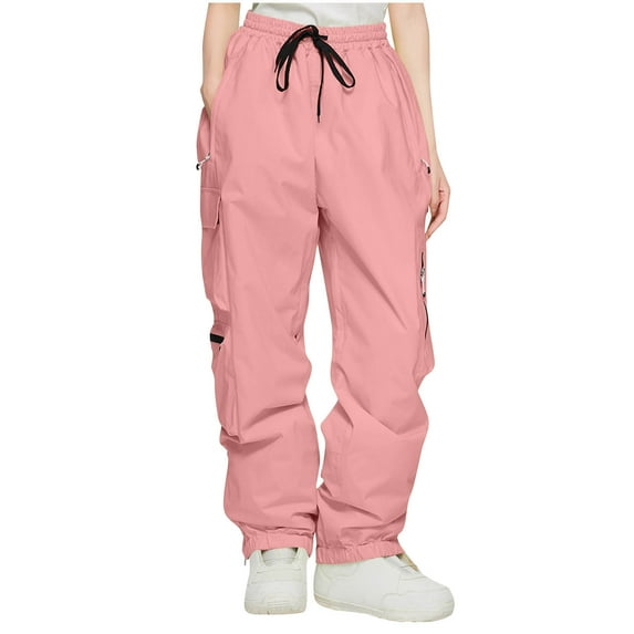 RYRJJ Snow Pants Womens Ski Hiking Cargo Pants Thicken Waterproof Outdoor Winter Warm Snowboard Pants with Zipper Pockets(Watermelon Red;M)