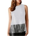 thumbnail image 1 of RYRJJ Sparkly Fringe Tops for Women Sleeveless Crewneck Tassel Sequin Tank Top Glitter Crop Party Club Cami Shirt(White,XL), 1 of 9