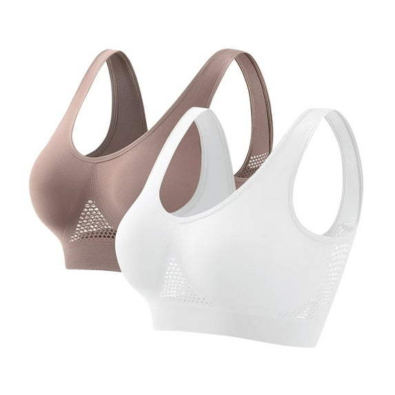 RYRJJ Sport Bras for Women High Support Plus Size Yoga Bra Wirefree Push up Comfortable Breathable Non Padded Sport Bras 2 Pack