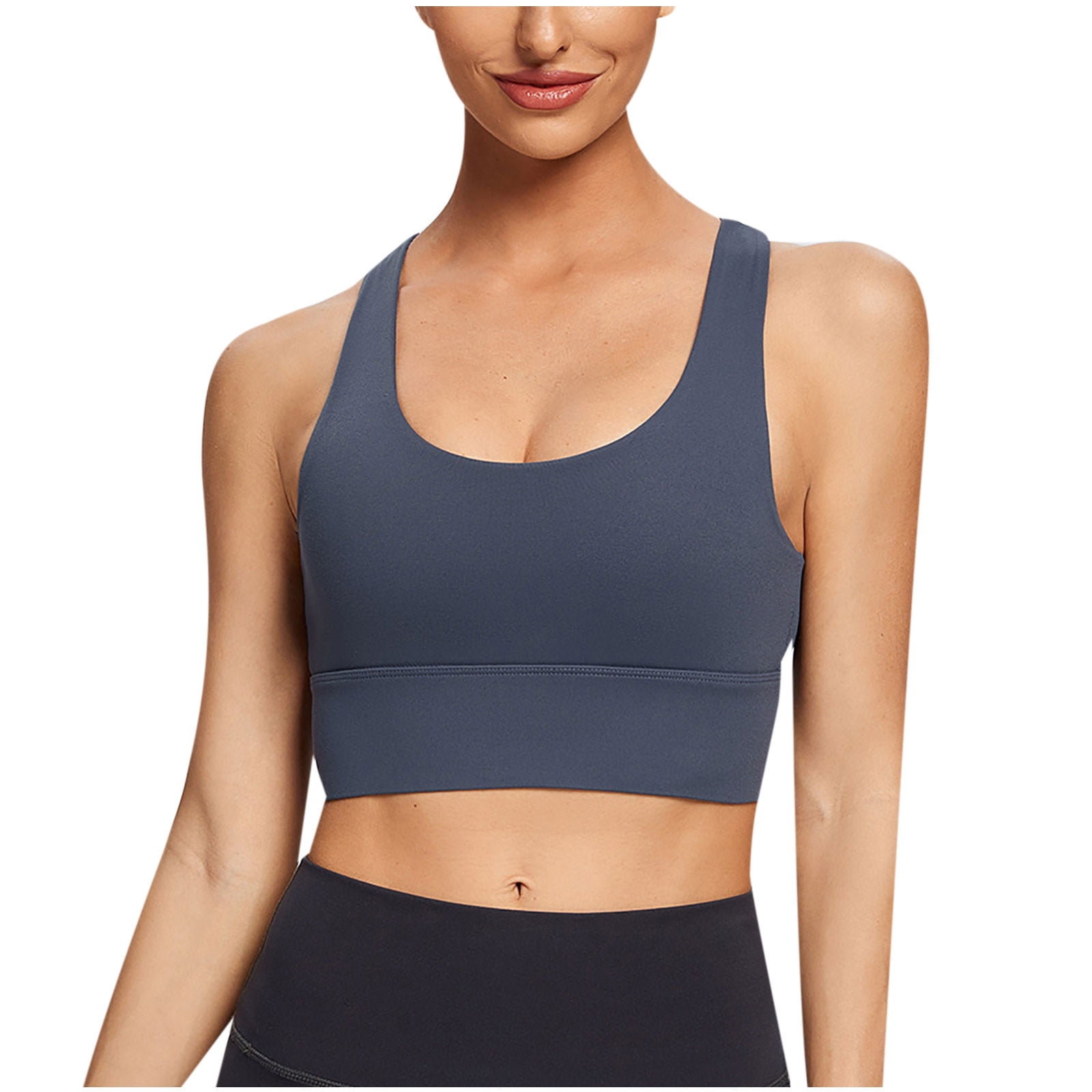 RYRJJ Sports Bras for Women Strappy Criss Cross Back Workout Running Yoga  Bra High Support Bra Padded Cropped Tank Top(Navy,XXL)