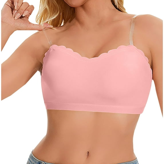 RYRJJ Strapless Bras for Women Non-Slip Padded Bandeau Bra Wireless Tube Top Bra Including Clear Straps
