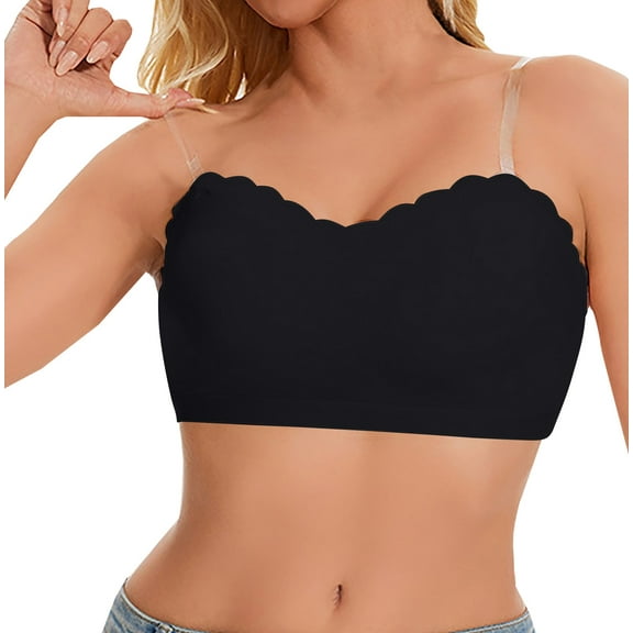 RYRJJ Strapless Bras for Women Non-Slip Padded Bandeau Bra Wireless Tube Top Bra Including Clear Straps