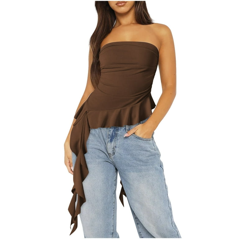 Sexy Strapless Irregular T-Shirt