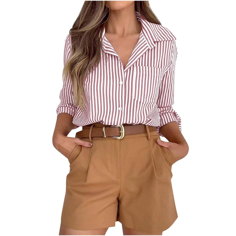 Ryrjj Striped Button Down Shirt for Women Dress Shirts Long Sleeve Casual Collared Office Work Blouse Tops with Pocket(Red,4XL), Women's Ryrjj Striped Button Down Shirt for Women Dress Shirts Long Sleeve Casual Collared Office Work Blouse Tops with Pocket(Red,4XL), Women's