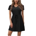 thumbnail image 1 of RYRJJ Summer Casual Dresses for Women Trendy Eyelet Mini Vacation Dress V-Neck Short Sleeve Drawstring Waist Beach Sundress(Black,S), 1 of 7